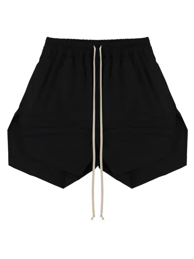 Rick Owens Neutrals Elongated Drawstrings Cotton Shorts In Black