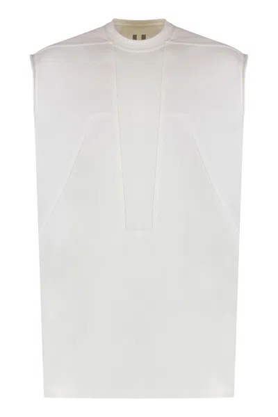 Rick Owens Cotton Tank Top With Ribbed Collar In White