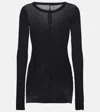 Rick Owens Ribbed Long-sleeve Top With Signature Back Stitching In Black
