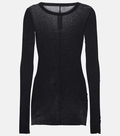 Rick Owens Ribbed Long-sleeve Top With Signature Back Stitching In Black
