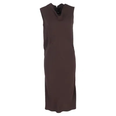 Rick Owens Cowl Neck Midi Dress In Brown Viscose