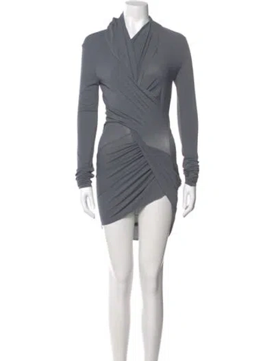 Pre-owned Rick Owens Cowl Neck Mini Dress In Gray