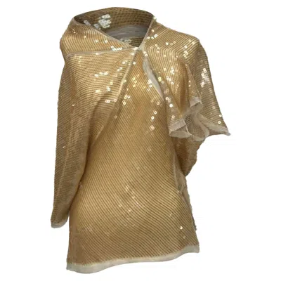 Rick Owens Cowl Neck Sequined Blouse In Beige Silk In Brown