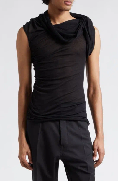 Rick Owens Cowl Neck Sleeveless Jersey Top In Black
