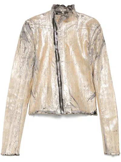 Rick Owens Cracked-effect Jacket In Gold