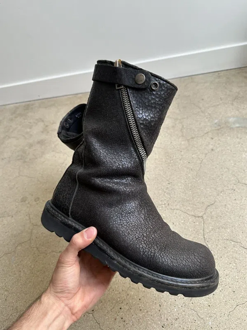 Pre-owned Rick Owens Cracked Spiral Zip Boots In Dark Brown | ModeSens