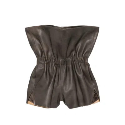 Rick Owens Crater Fold-over Leather Shorts In Green
