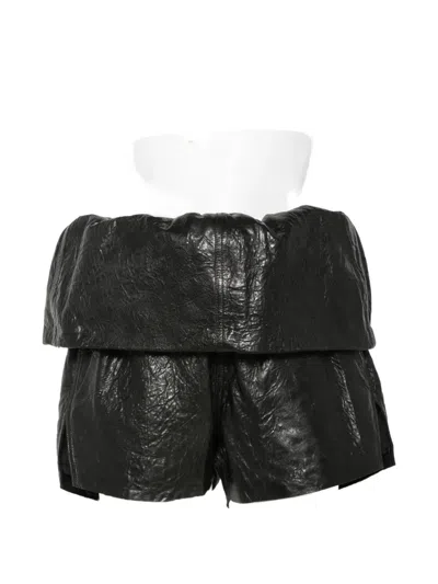 Rick Owens Crater Leather Shorts In Black