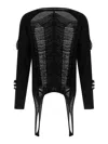 Rick Owens Fringed Longline Sweater Sheer Panels In Black