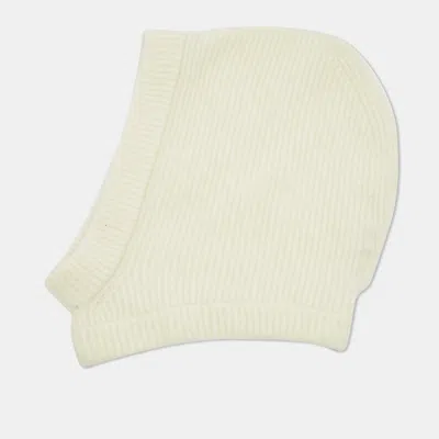 Pre-owned Rick Owens Cream Ribbed Knit Balaclava Hood One Size
