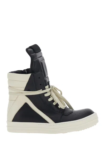 Rick Owens Creep Geo-basket Black High-top Sneakers With Contrasting Details In Leather Woman