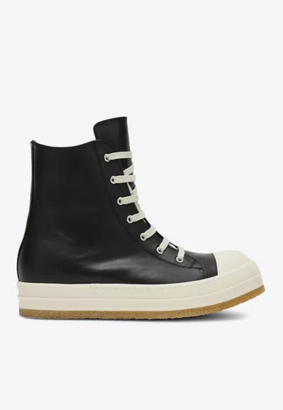 Rick Owens Creep Leather High-top Sneakers In Black