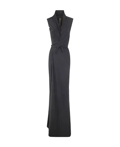 Rick Owens Crepe Wrap Maxi Dress In Blue