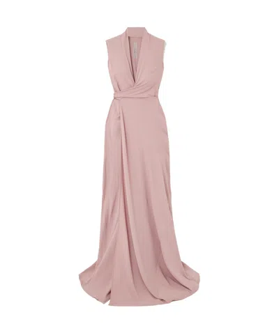 Rick Owens Crepe Wrap Maxi Dress In Pink