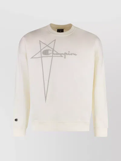 RICK OWENS CREW-NECK COTTON SWEATSHIRT LOGO PATCH