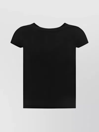 Rick Owens Crew Neck Cropped Monochrome Ribbed T-shirt In Black