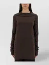 Rick Owens Crew Neck Long Sleeve Soft Fabric Top In Brown