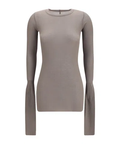 Rick Owens Crew Neck Long-sleeved T-shirt In Gray