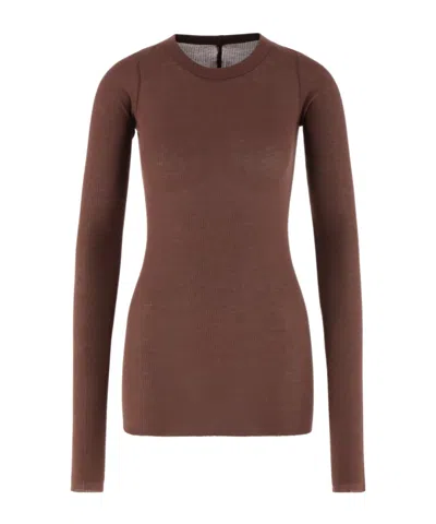 Rick Owens Crew-neck Ribbed T-shirt In Red