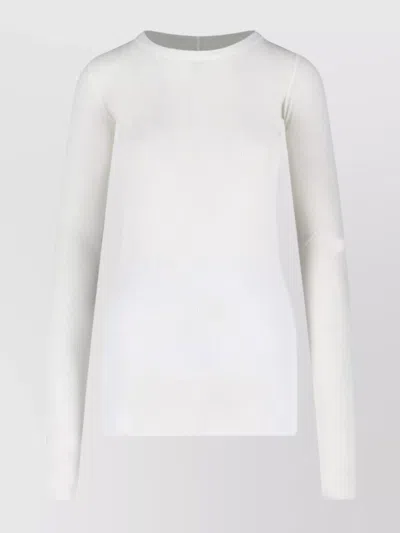 Rick Owens Crew Neck Ribbed Texture Long Sleeves In White