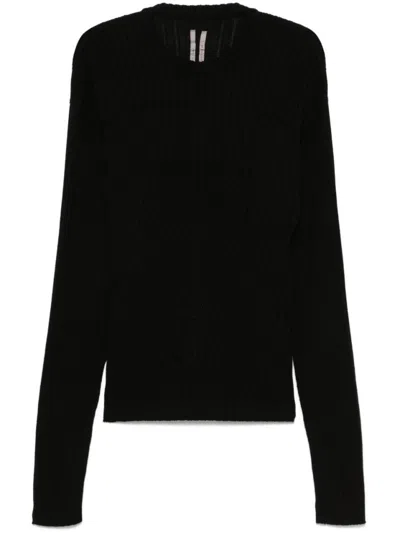 Rick Owens Crew Neck Sweater With Drop Shoulder Design And Seam Detailing In Black