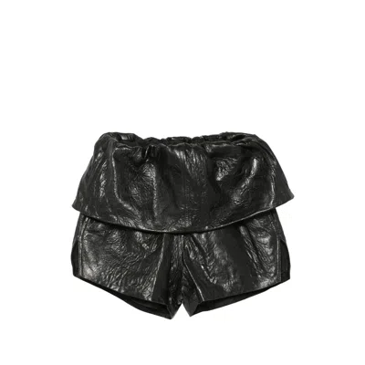 Rick Owens Crinkled Lambskin With Foldover Waist Shorts In Multi