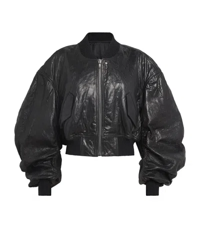 Rick Owens Crinkled Leather Bomber Jacket In Black