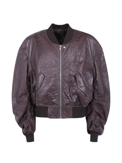 Rick Owens Secchia Flight Padded Leather Jacket In Brown