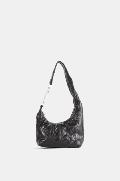 Rick Owens Crinkled Leather Shoulder Bag In Black