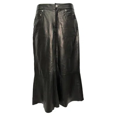 Rick Owens Crinkled Midi Skirt In Black Lamb Leather