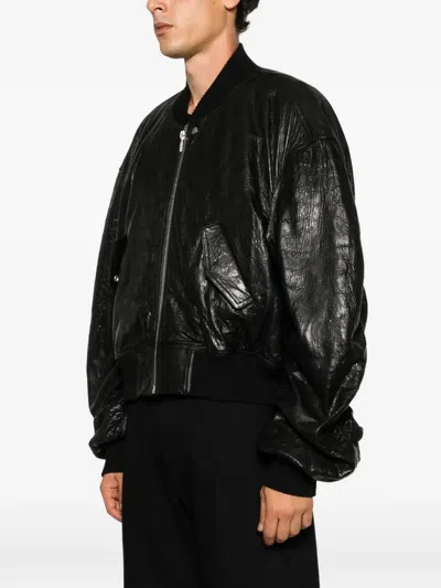 Rick Owens Crinkled-leather Bomber Jacket In Multi