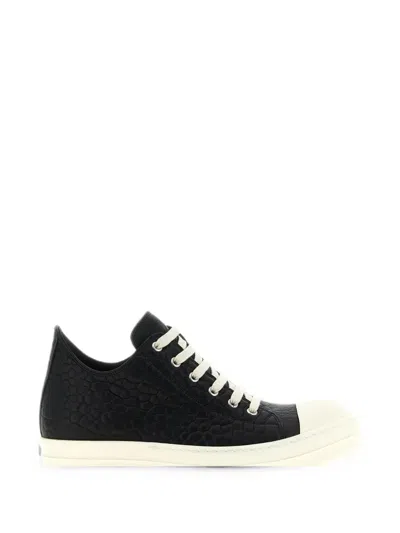 Rick Owens Crocodile-effect Leather Low-top Sneakers In Black