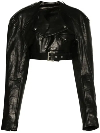 Rick Owens Womens Black Biker Notched-lapel Regular-fit Leather Jacket