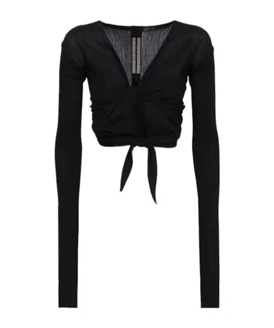 Rick Owens Crop Knit Wrap Cardigan In Black