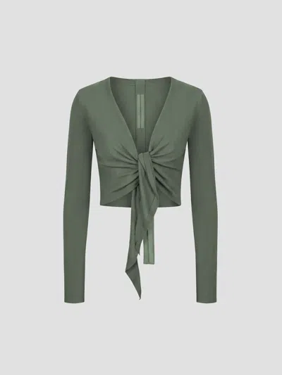 Rick Owens Crop Wrap Cardigan In 100% Wool In Green