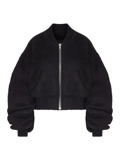 Rick Owens Cropped Alpaca Wool Bomber Jacket With Zip In Black