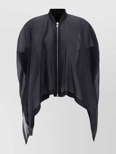 Rick Owens Cropped Asymmetrical Oversize Ribbed Jacket In Black