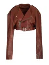 Rick Owens Belted Cropped Biker Jacket In Brown