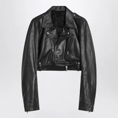 Rick Owens Cropped Biker Leather Jacket Men In Black