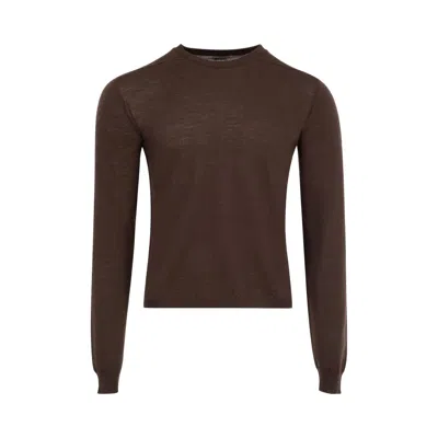 Pre-owned Rick Owens Cropped Biker Level Sweater 'mahogany' | Brown | Men's Size Xl