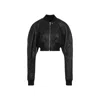 Rick Owens Black Hollywood Girdered Cropped Leather Bomber Jacket In Black