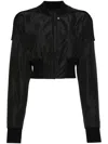 Rick Owens Cropped Black Bomber Jacket With Design In Black