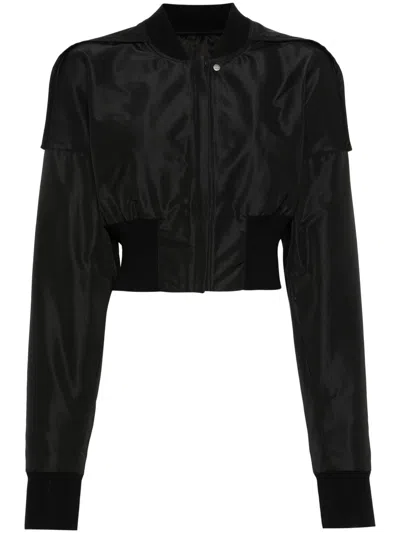 Rick Owens Cropped Black Bomber Jacket With Design