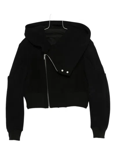 RICK OWENS CROPPED BLACK COAT WITH OVERSIZED COLLAR