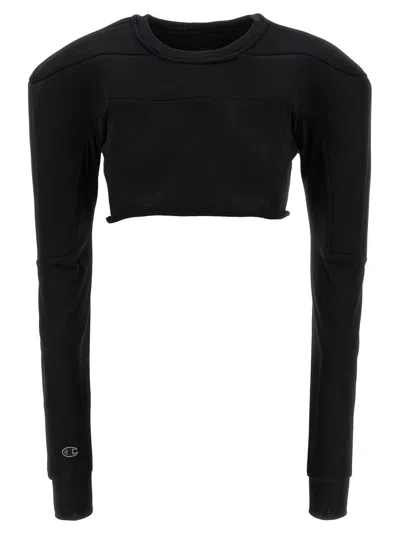 RICK OWENS RICK OWENS CROPPED BLACK SCUBA-INSERT SWEATER