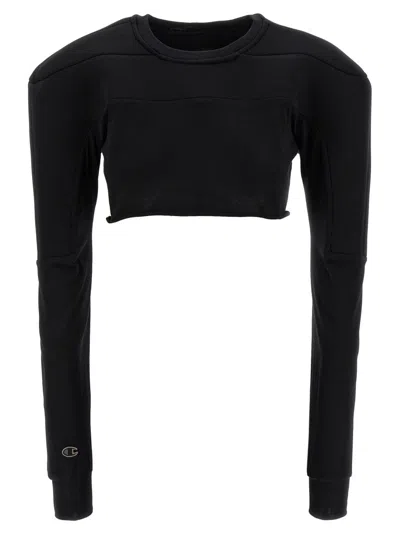 RICK OWENS CROPPED BLACK SCUBA-INSERT SWEATER