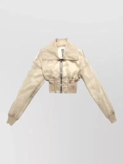Rick Owens Cropped Bomber Jacket Sheer Open Collar In Neutral