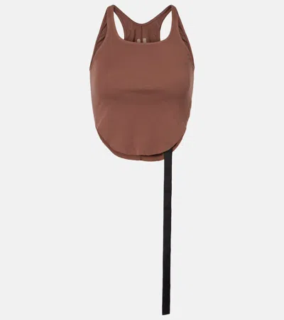 Rick Owens Cropped Cotton Jersey Tank Top In Brown