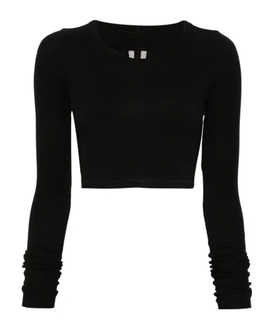 Rick Owens Cropped Cotton T-shirt In Black