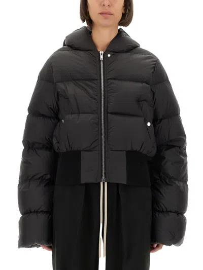 Rick Owens Cropped Down Jacket With Hood In Black